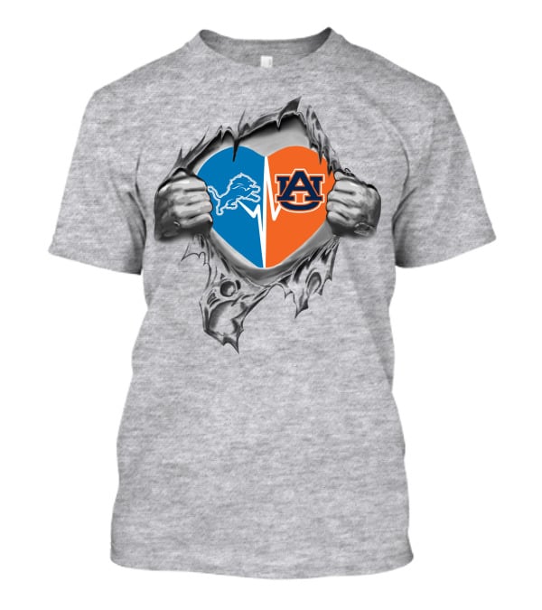 23 Front Lions Auburn It's In My Heart Lions Dual Logo Heart T-Shirt