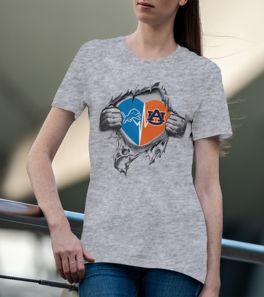 23 Front Lions Auburn It's In My Heart Lions Dual Logo Heart T-Shirt