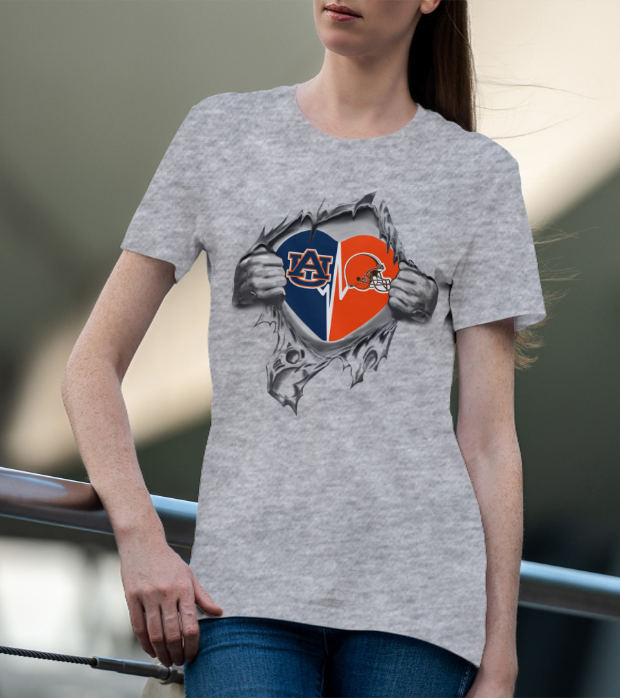 Auburn Tigers Cleveland Browns Heart T-Shirt