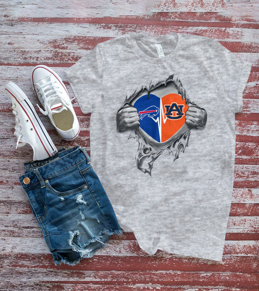 Bills Auburn Heart Split Buffalo Bills Auburn Tigers T-Shirt