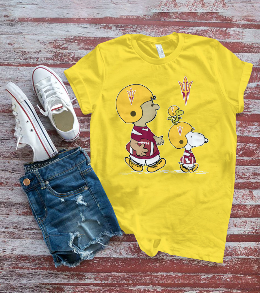 Arizona State Sun Devils Peanuts Football Players Charlie Brown Snoopy Woodstock T-Shirt
