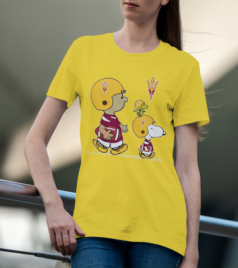 Arizona State Sun Devils Peanuts Football Players Charlie Brown Snoopy Woodstock T-Shirt