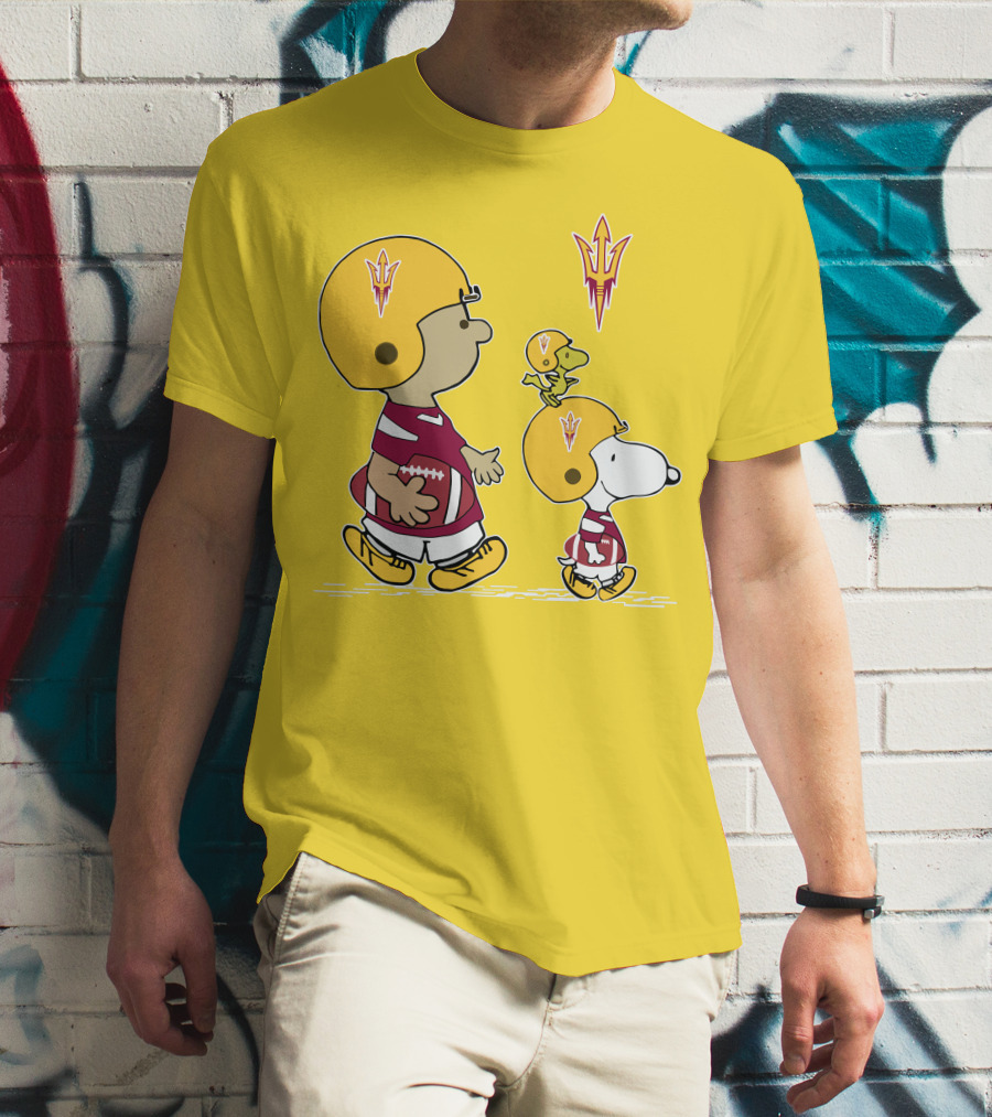 Arizona State Sun Devils Peanuts Football Players Charlie Brown Snoopy Woodstock T-Shirt