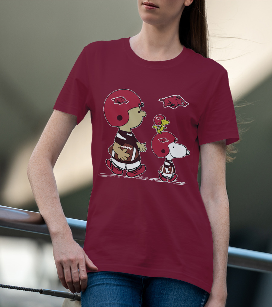 Arkansas Razorbacks Snoopy Football Peanuts Characters With Helmets T-Shirt