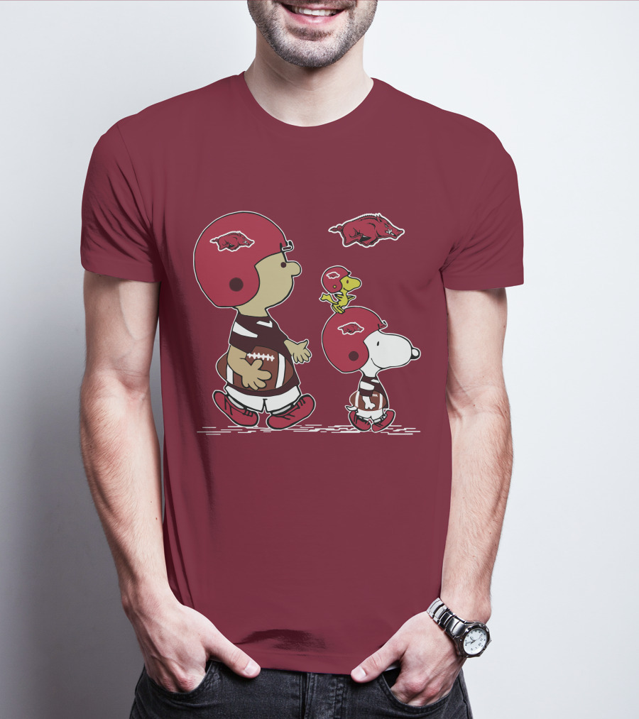 Arkansas Razorbacks Snoopy Football Peanuts Characters With Helmets T-Shirt