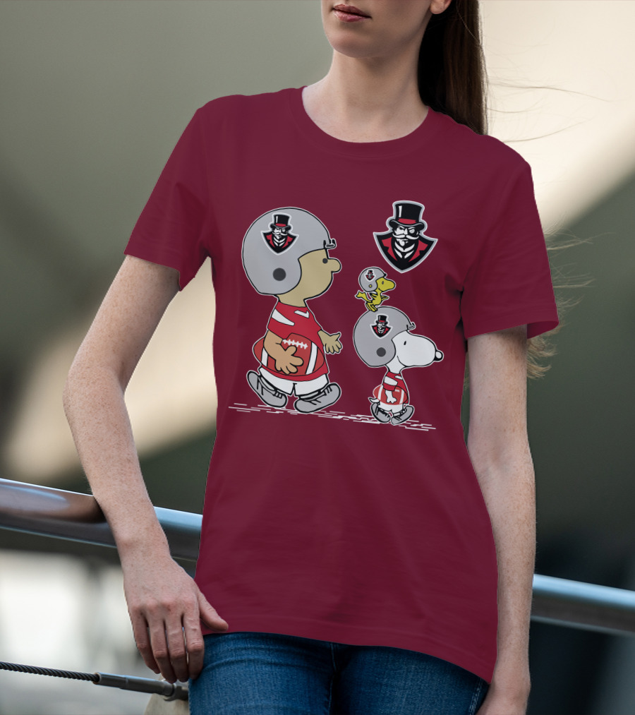 Austin Peay Governor Mascot With Snoopy And Woodstock Football Helmets T-Shirt