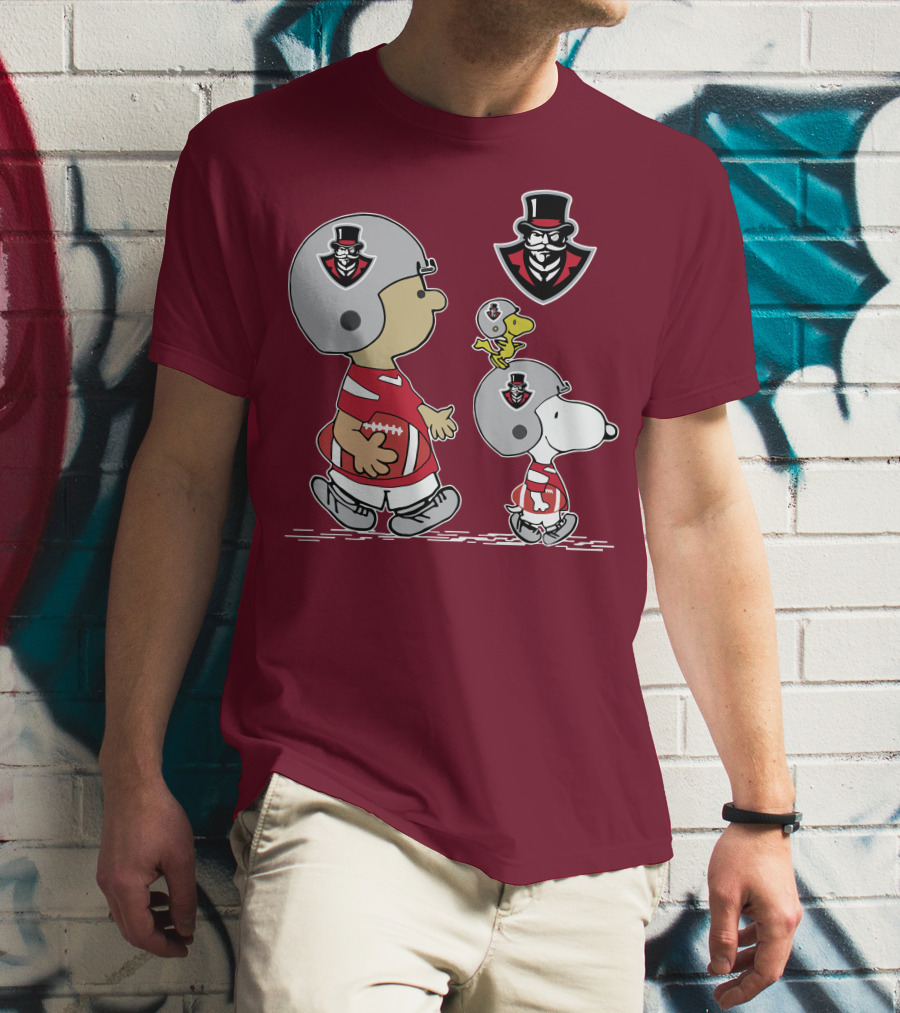 Austin Peay Governor Mascot With Snoopy And Woodstock Football Helmets T-Shirt