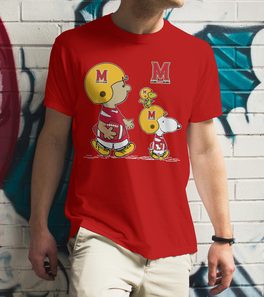 Maryland Terrapins Snoopy And Woodstock Football Fan Gear T-Shirt