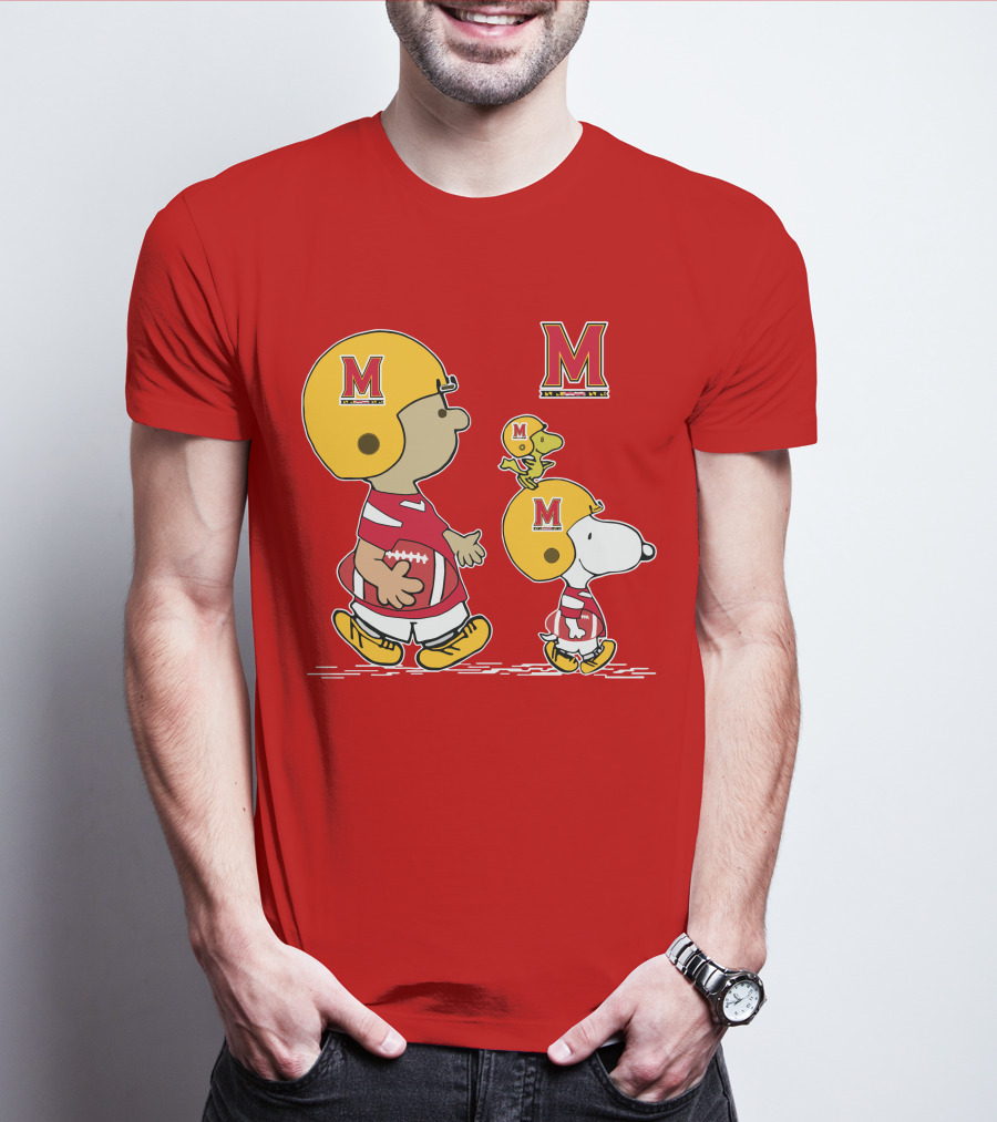 Maryland Terrapins Snoopy And Woodstock Football Fan Gear T-Shirt