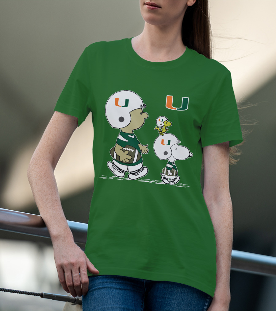 Miami Hurricanes Snoopy And Woodstock Football Helmets Peanuts Comic T-Shirt