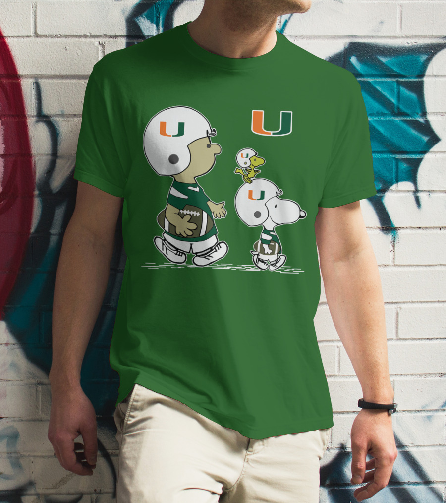 Miami Hurricanes Snoopy And Woodstock Football Helmets Peanuts Comic T-Shirt