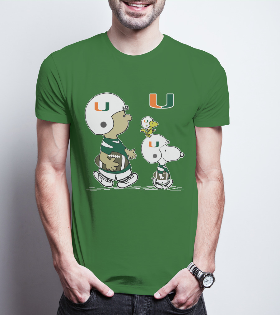 Miami Hurricanes Snoopy And Woodstock Football Helmets Peanuts Comic T-Shirt