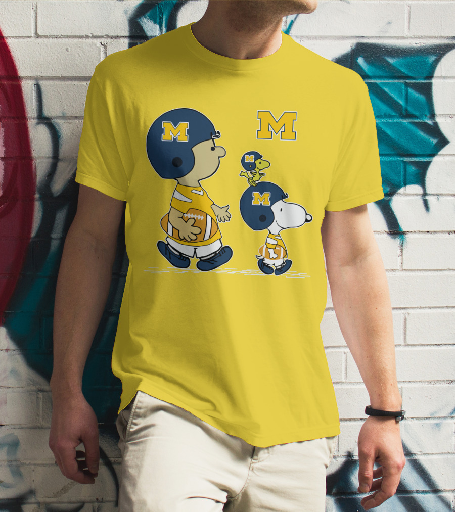 Michigan Wolverines Snoopy Woodstock Football Fan Team Spirit Peanuts Style T-Shirt
