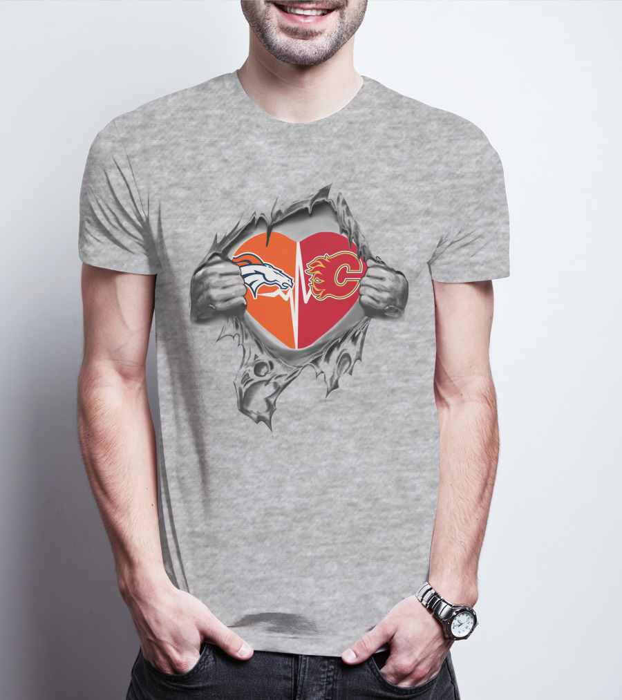 Broncos Calgary Flames Heartbeat Blend T-Shirt