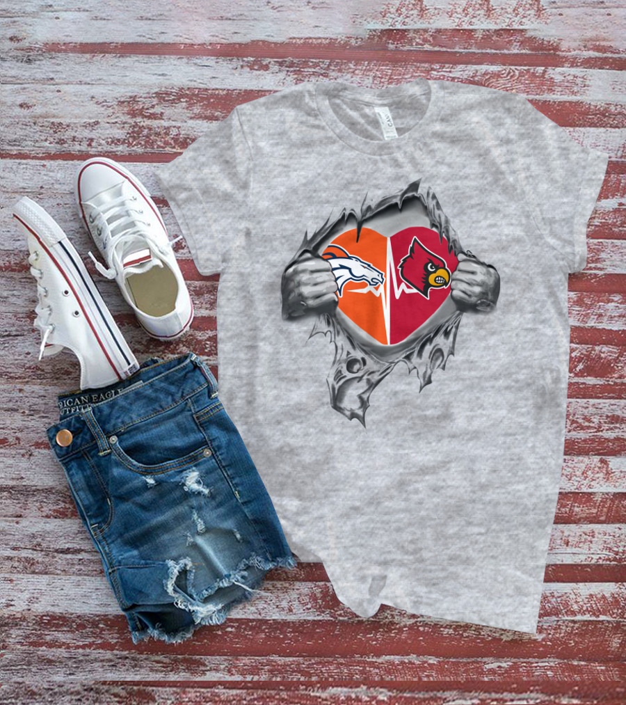 Broncos Cardinals Split Heart Logo With Tear Effect T-Shirt