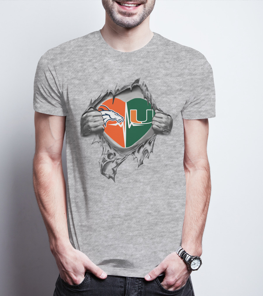 Broncos Hurricanes Heart Logo Fusion T-Shirt