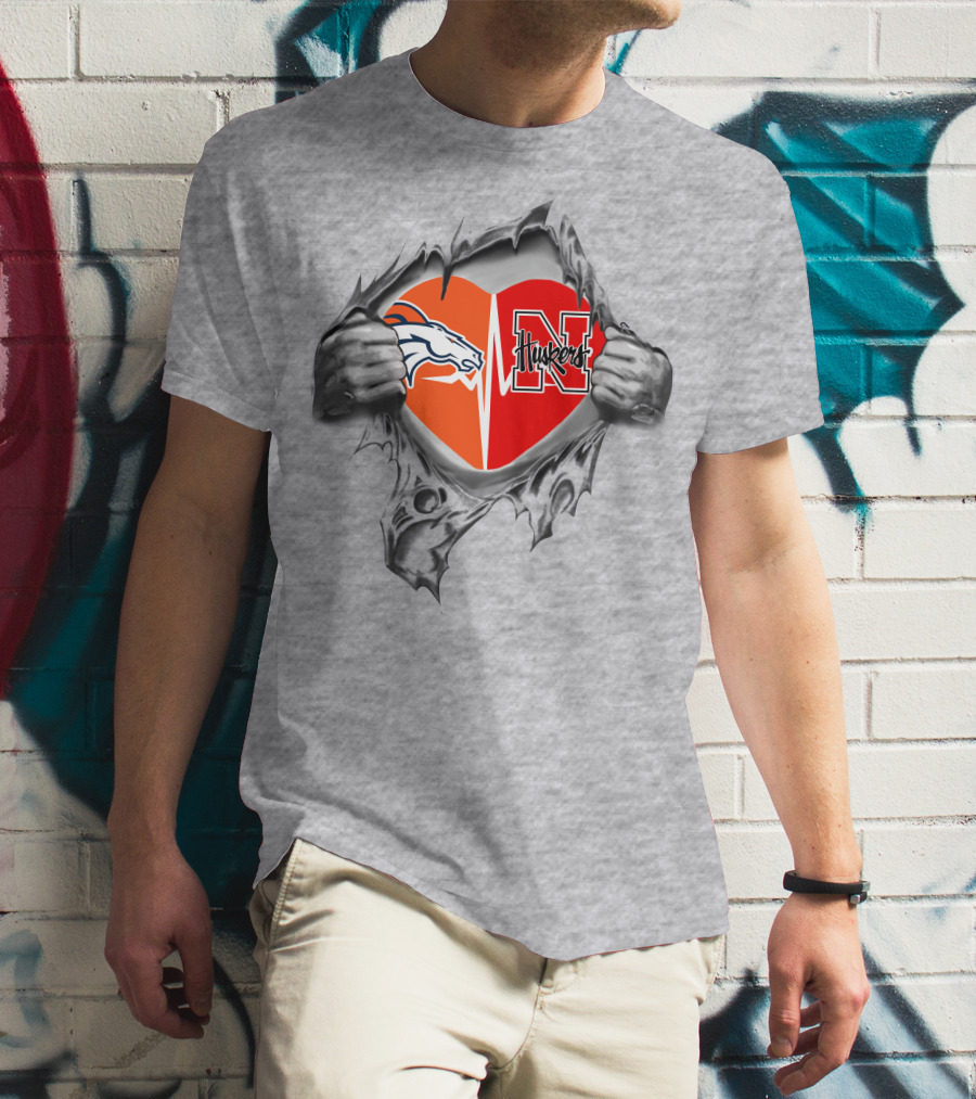 Broncos Huskers Heart T-Shirt