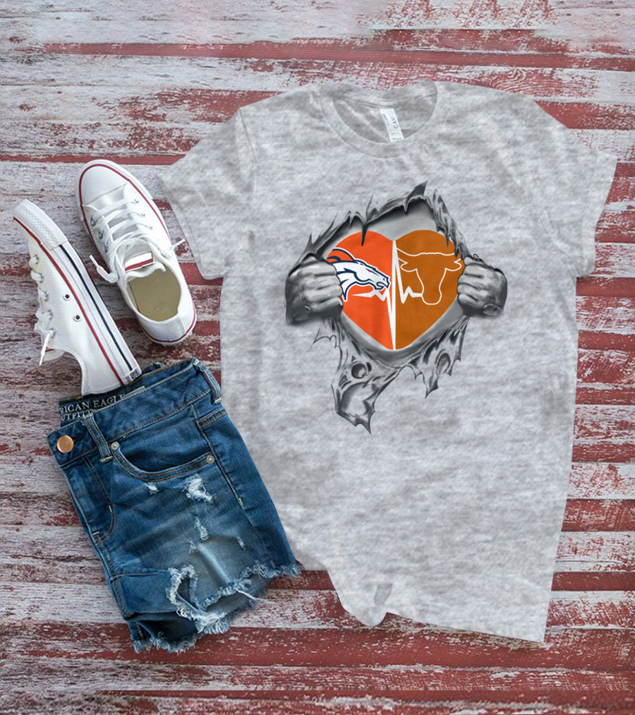 Broncos Longhorn Split Heart Peel T-Shirt