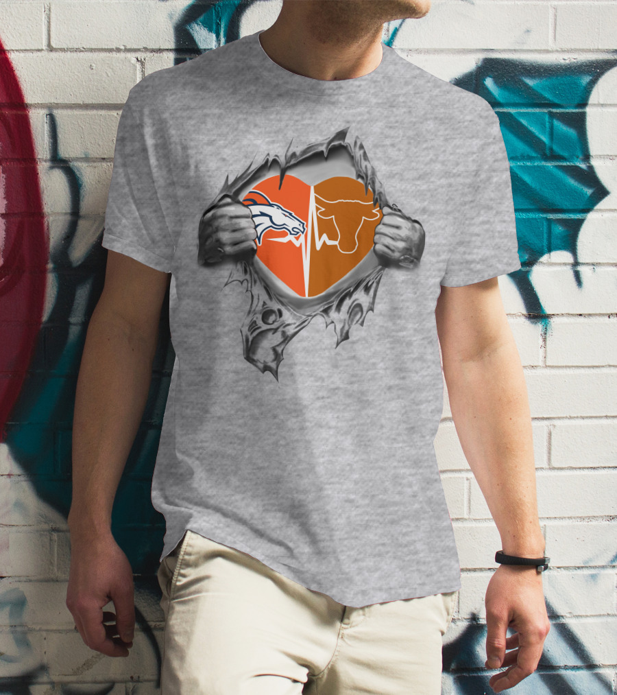 Broncos Longhorn Split Heart Peel T-Shirt