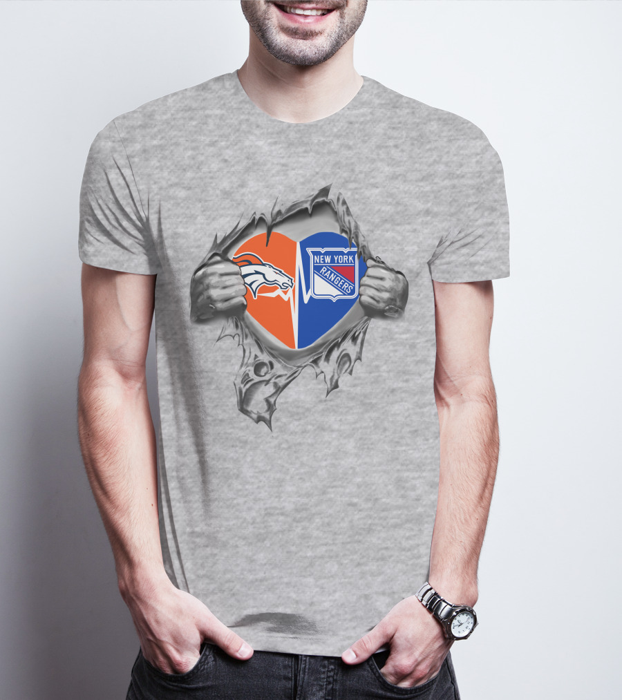 Broncos New York Rangers Heart Torn Dual Loyalty Fan Passion T-Shirt