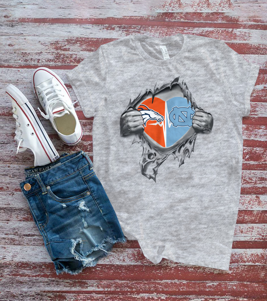 Broncos Tar Heels Heart Split T-Shirt