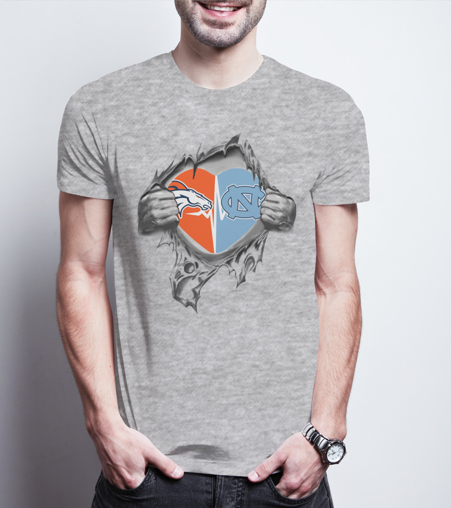 Broncos Tar Heels Heart Split T-Shirt