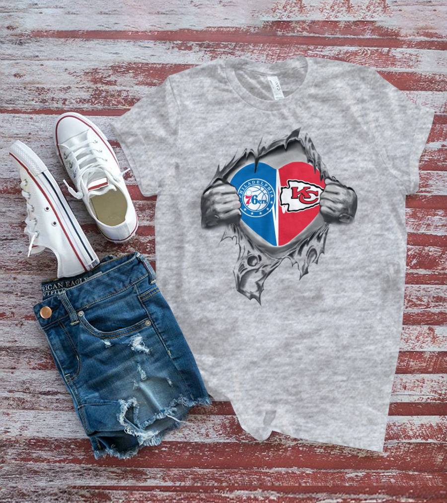 Philadelphia 76ers Kansas City Chiefs Heart Logo Fusion T-Shirt