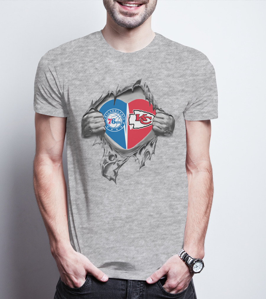 Philadelphia 76ers Kansas City Chiefs Heart Logo Fusion T-Shirt