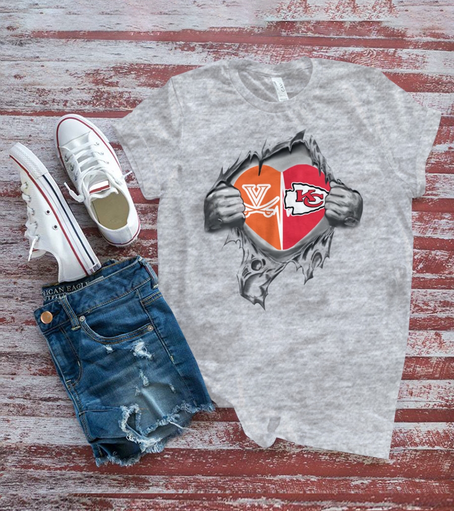 Chiefs Cavaliers Virginia Heart Football Connection T-Shirt
