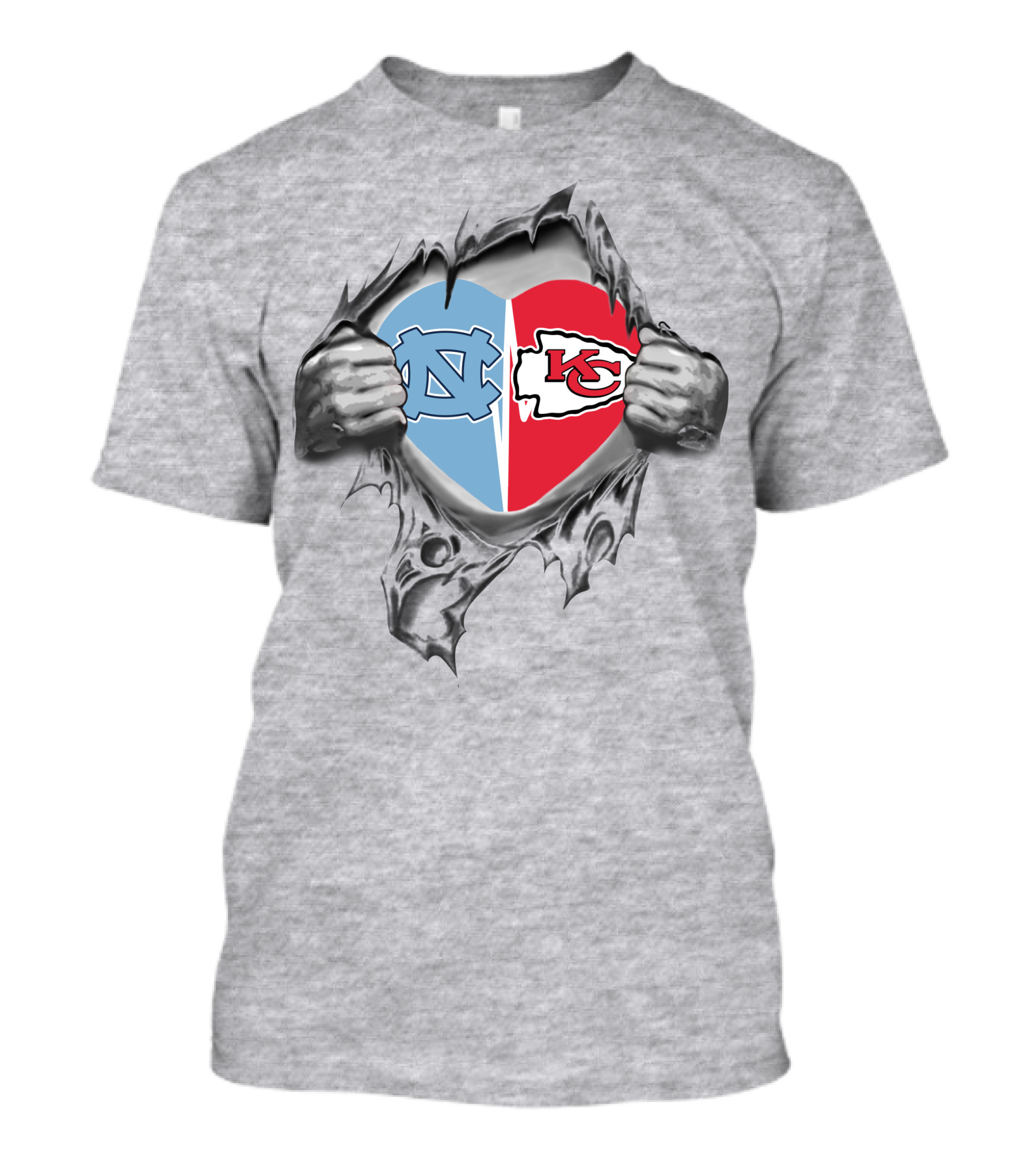Kansas City Chiefs North Carolina Tar Heels Heart Logos Passion T-Shirt