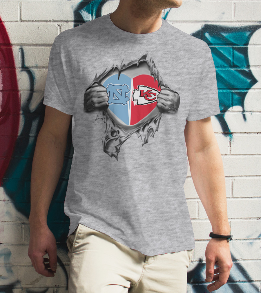 Kansas City Chiefs North Carolina Tar Heels Heart Logos Passion T-Shirt