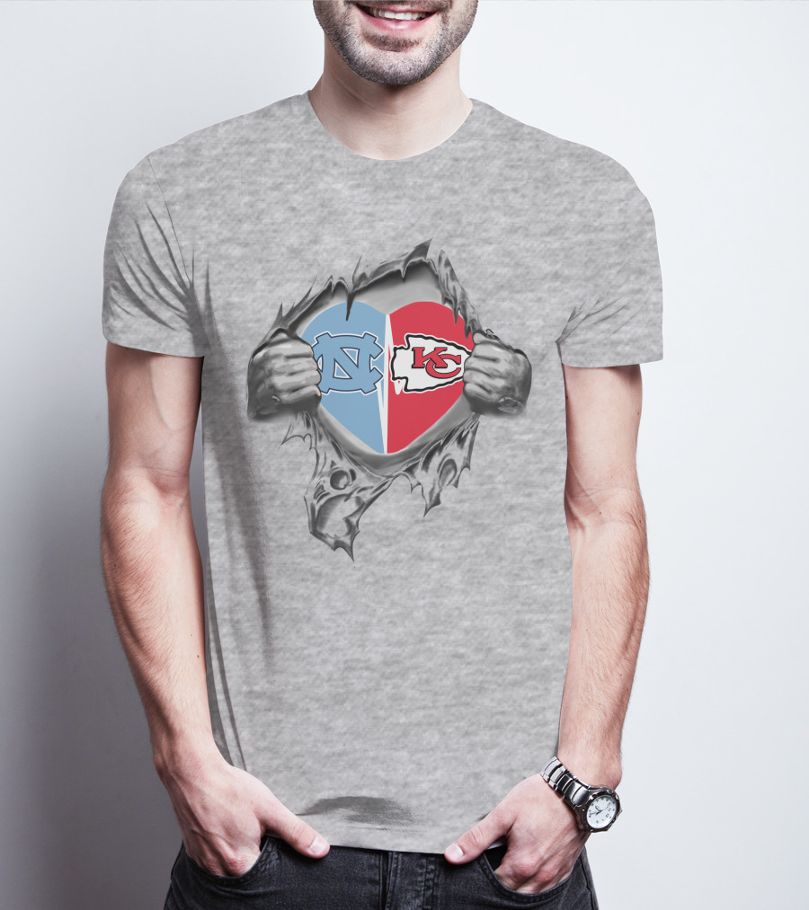 Kansas City Chiefs North Carolina Tar Heels Heart Logos Passion T-Shirt