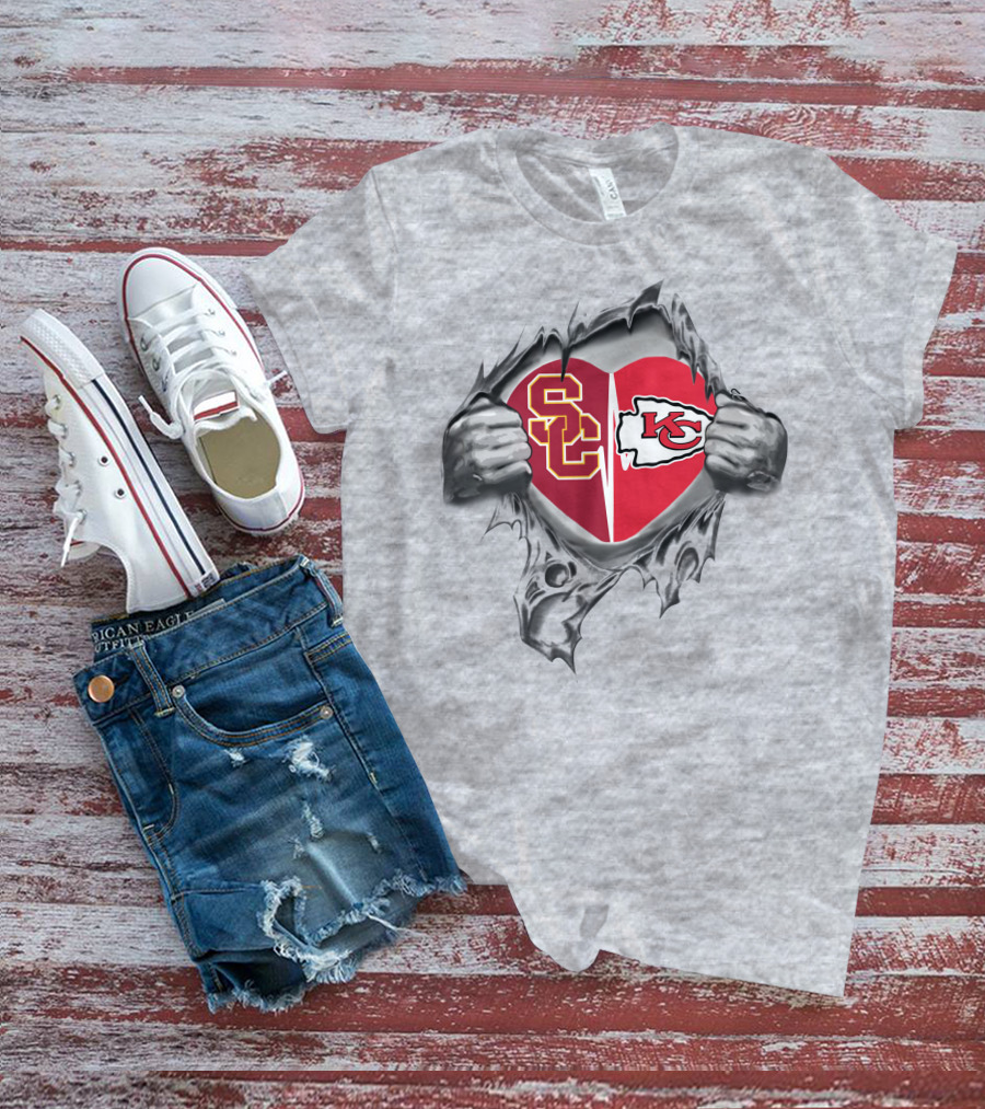 USC Trojans KC Chiefs Heart Pullover T-Shirt