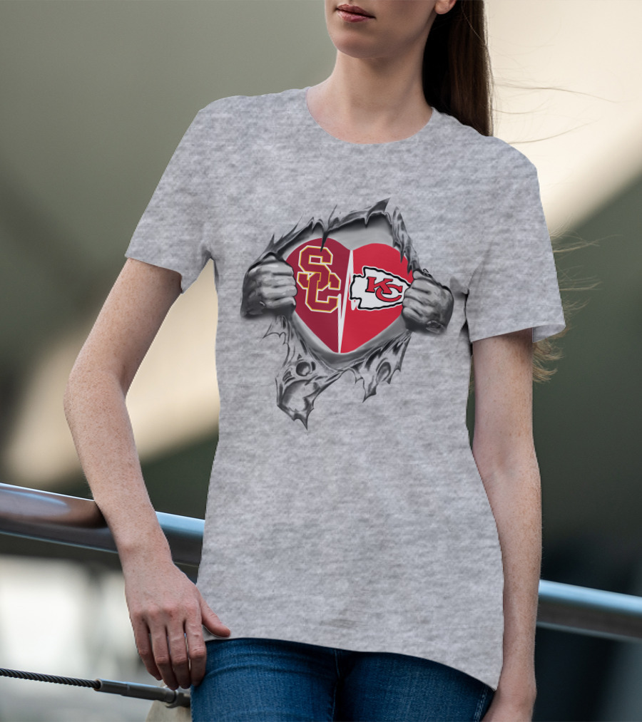 USC Trojans KC Chiefs Heart Pullover T-Shirt