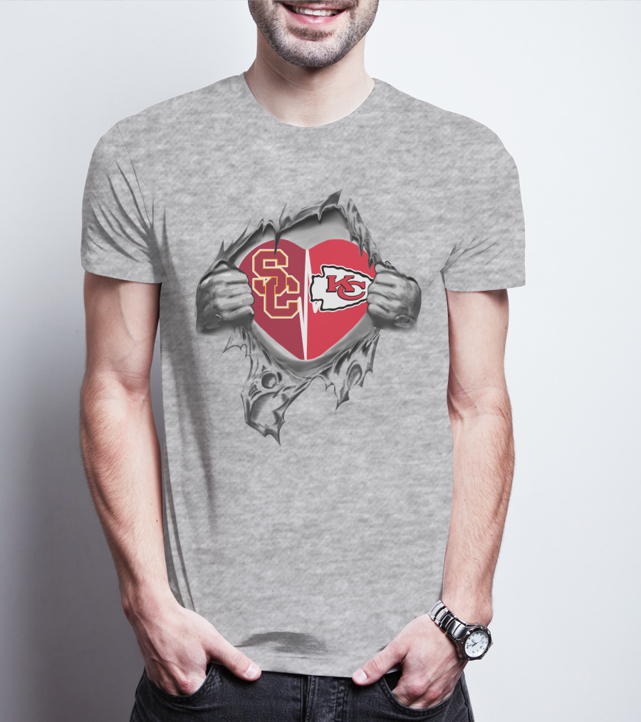 USC Trojans KC Chiefs Heart Pullover T-Shirt