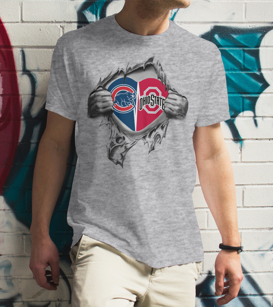 Cubs Ohio State Heart Split Torn Skin T-Shirt