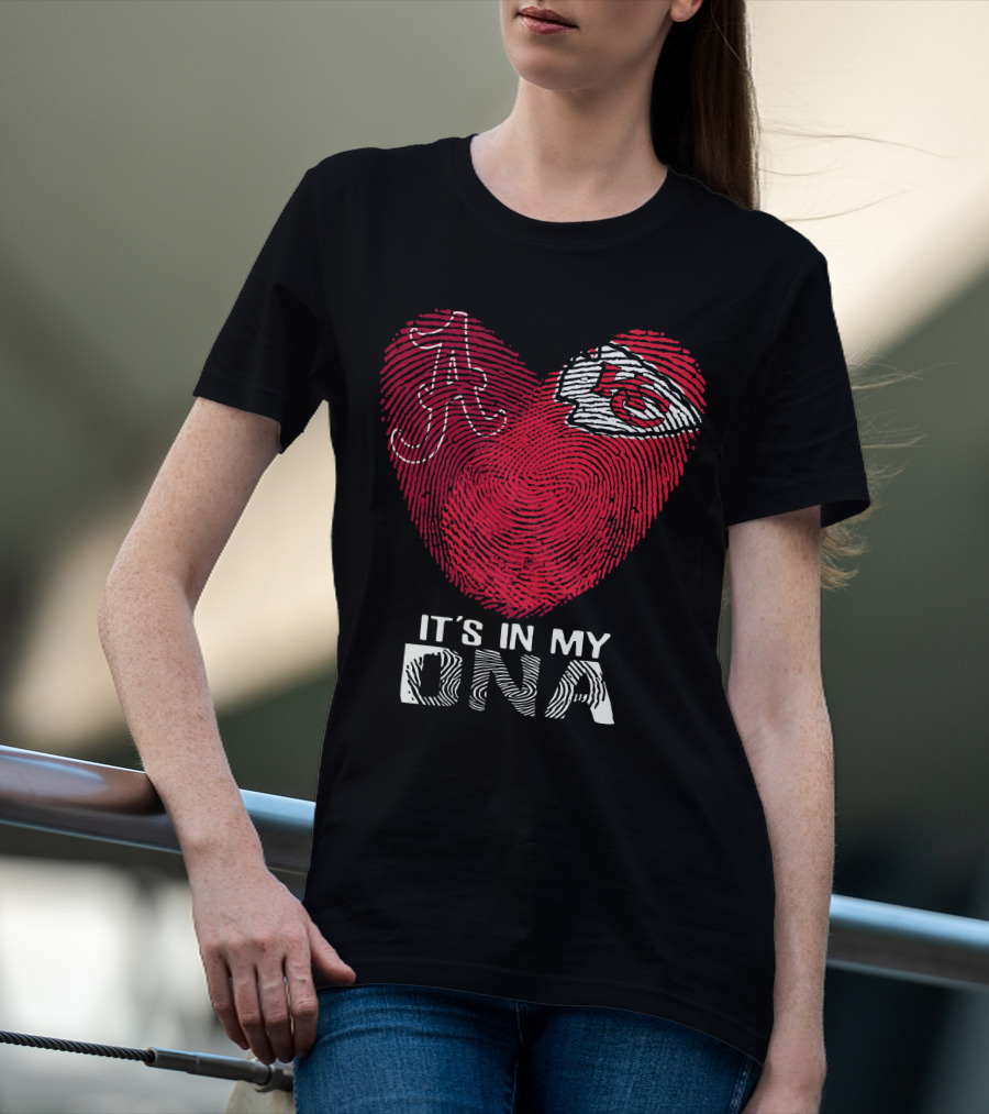 Alabama And Chiefs Heart Logo It's In My DNA Fingerprint T-Shirt