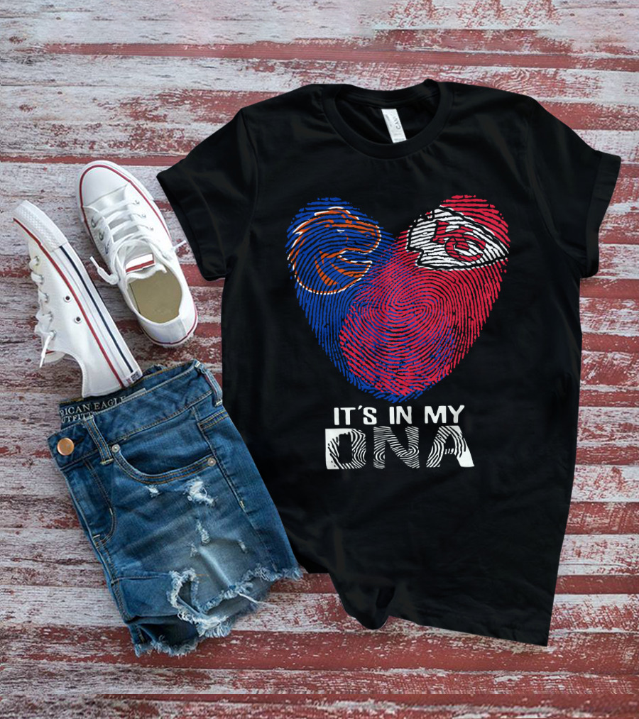 Boise State Broncos And Kansas City Chiefs It's In My DNA Fingerprint Heart T-Shirt