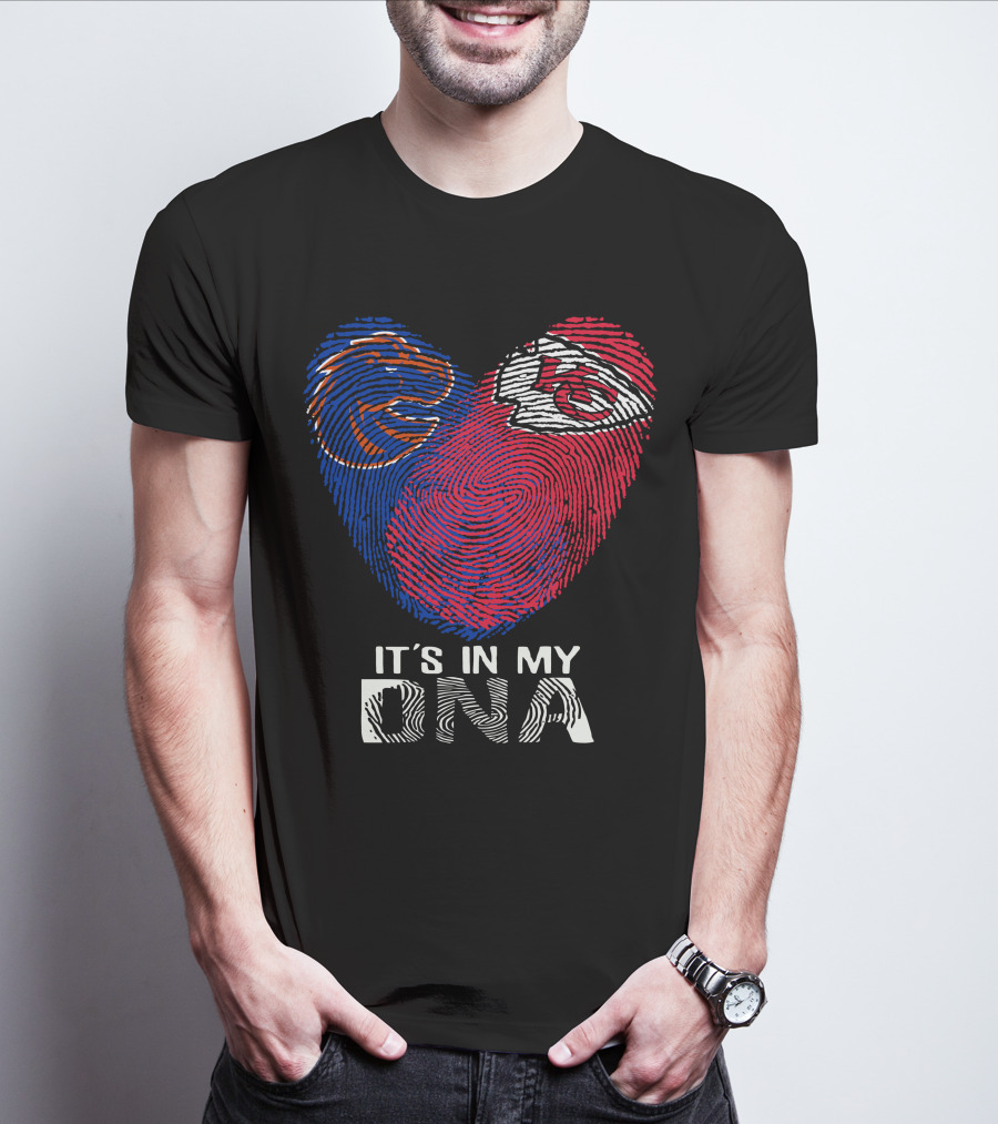 Boise State Broncos And Kansas City Chiefs It's In My DNA Fingerprint Heart T-Shirt