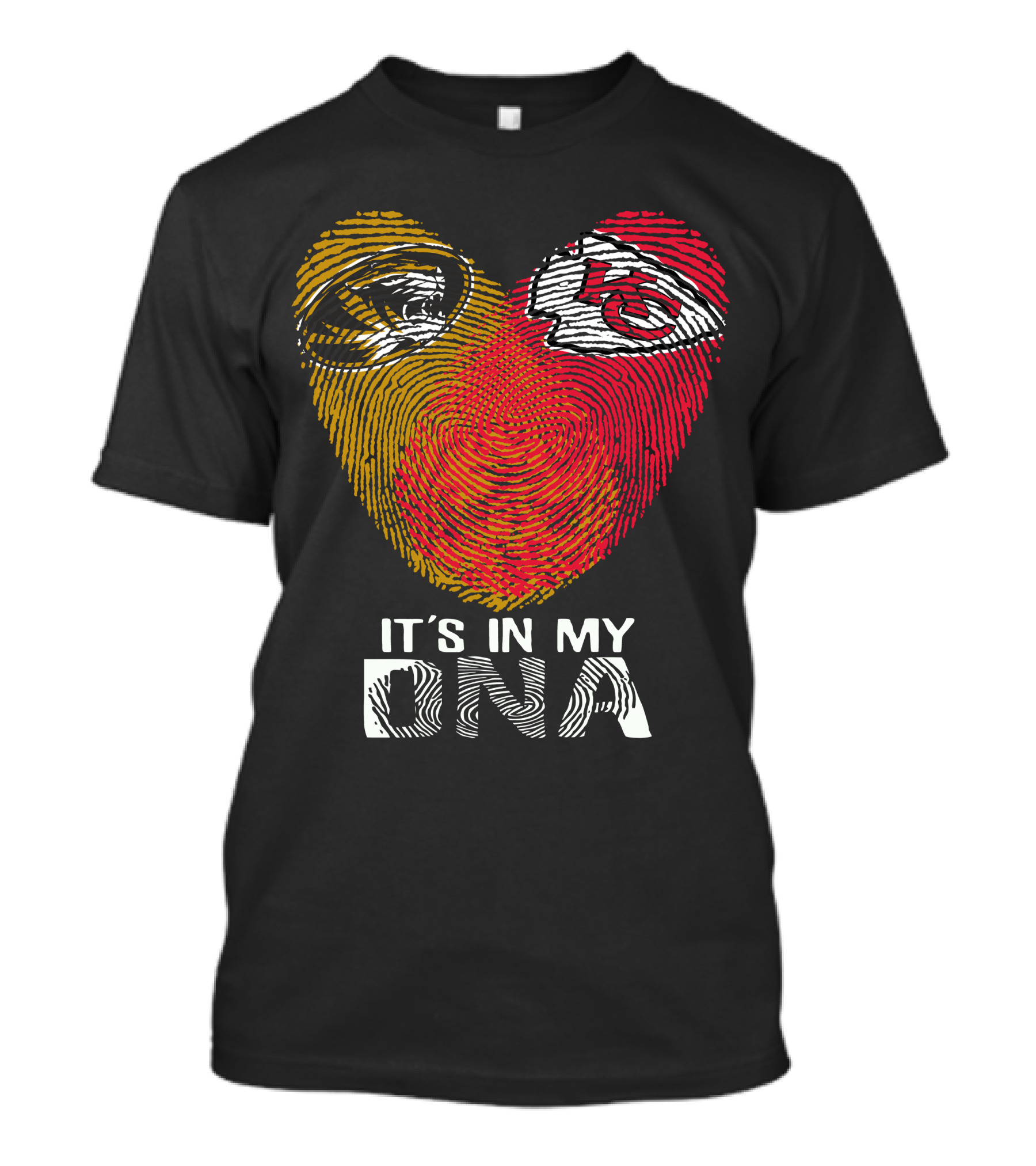 Missouri Tigers And Kansas City Chiefs It's In My DNA Fingerprint Heart T-Shirt