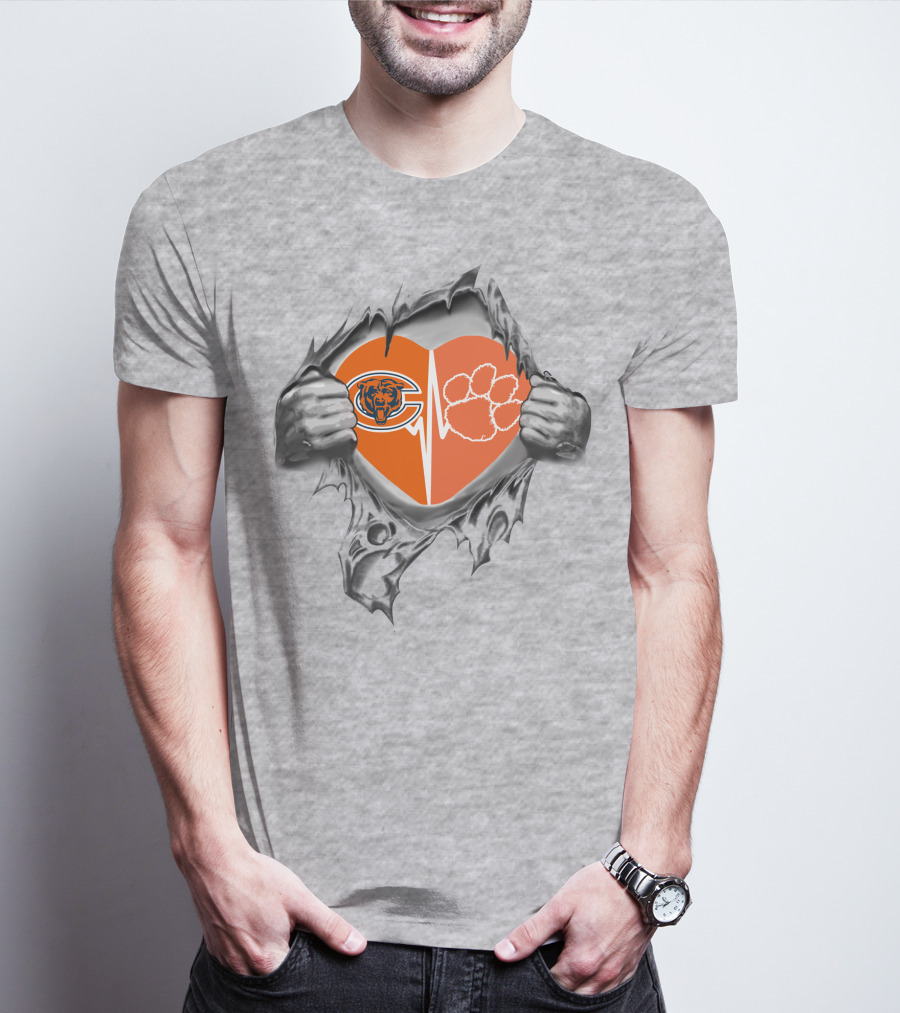 Clemson Tigers Paw And Bears Split Heart Tear T-Shirt