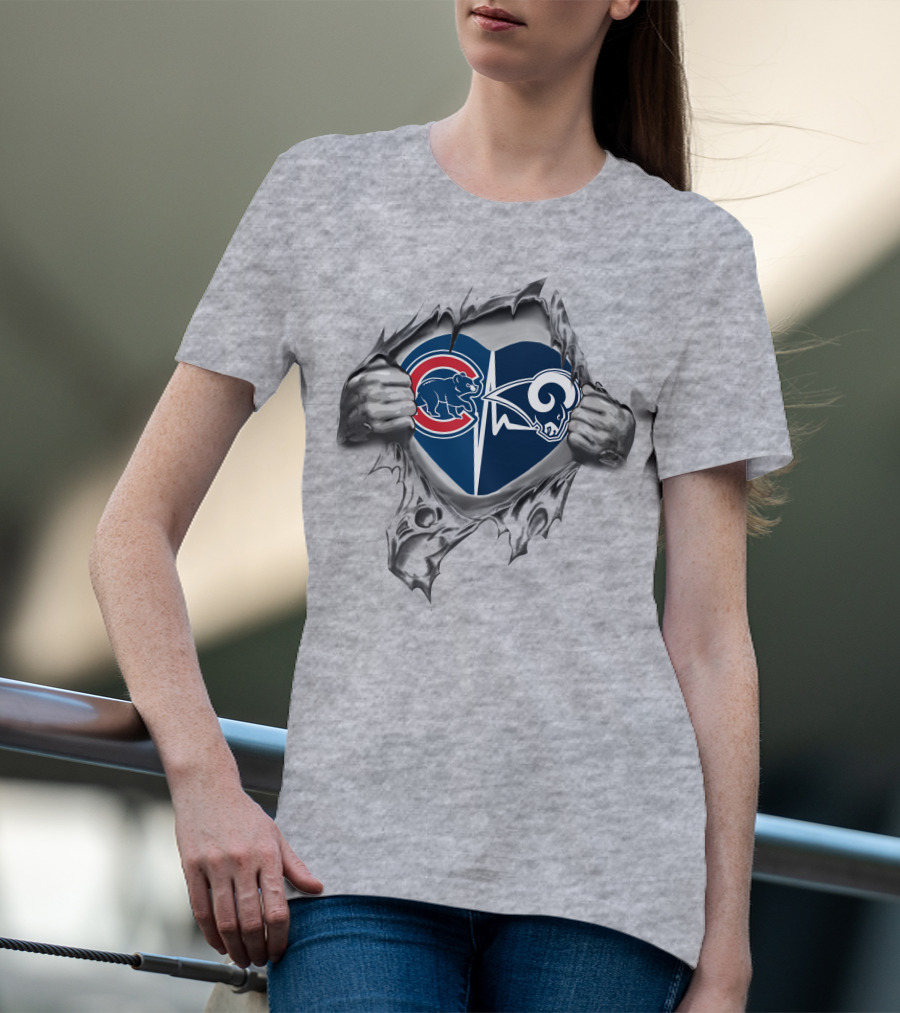 Cubs Rams Heart Torn Reveal With Team Logos T-Shirt