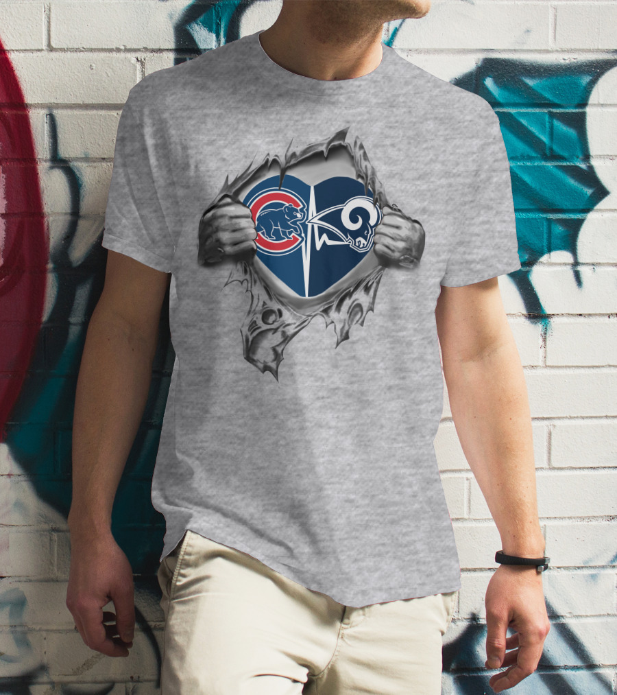 Cubs Rams Heart Torn Reveal With Team Logos T-Shirt