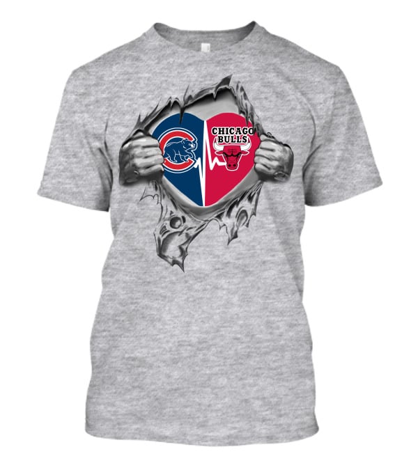 Cubs Chicago Bulls Heart Logo Teardown T-Shirt