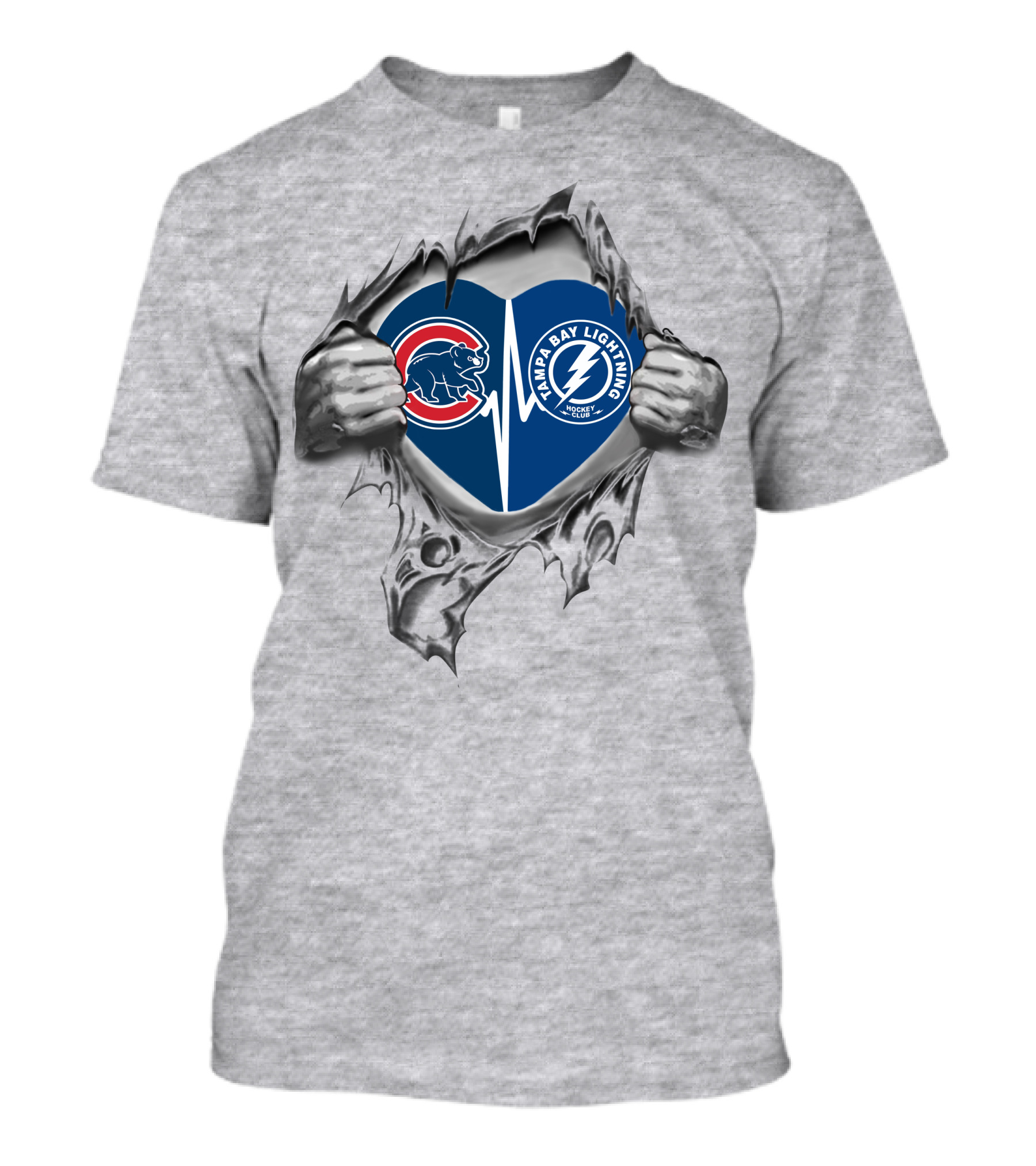 Cubs Lightning Heart Ripped With Hands Logo Display T-Shirt