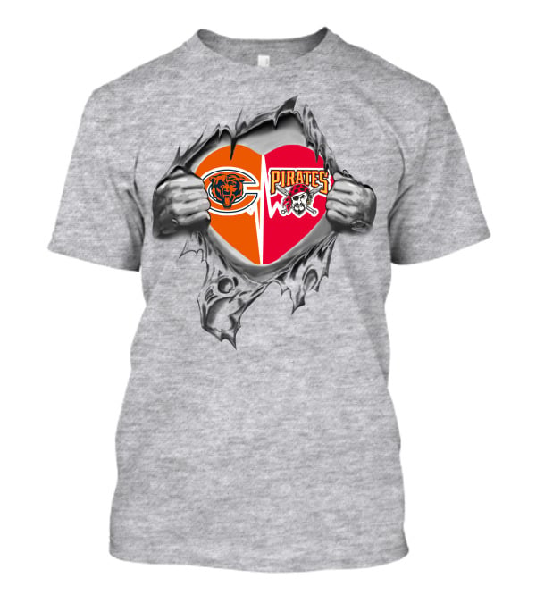 Bears Pirates Heart With Logos Chicago Bears Pittsburgh Pirates Combination T-Shirt