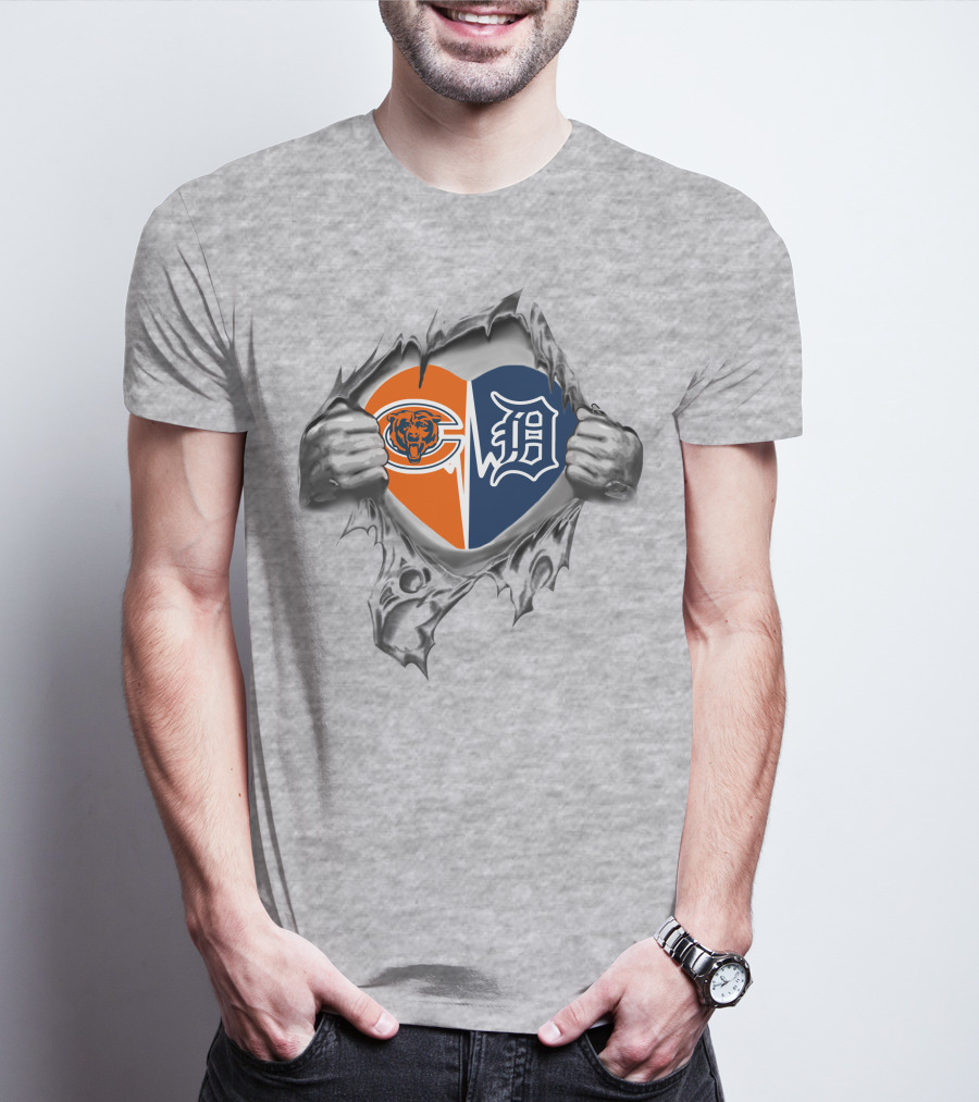 Bears Tigers Heart Chicago Detroit Fan Passion T-Shirt