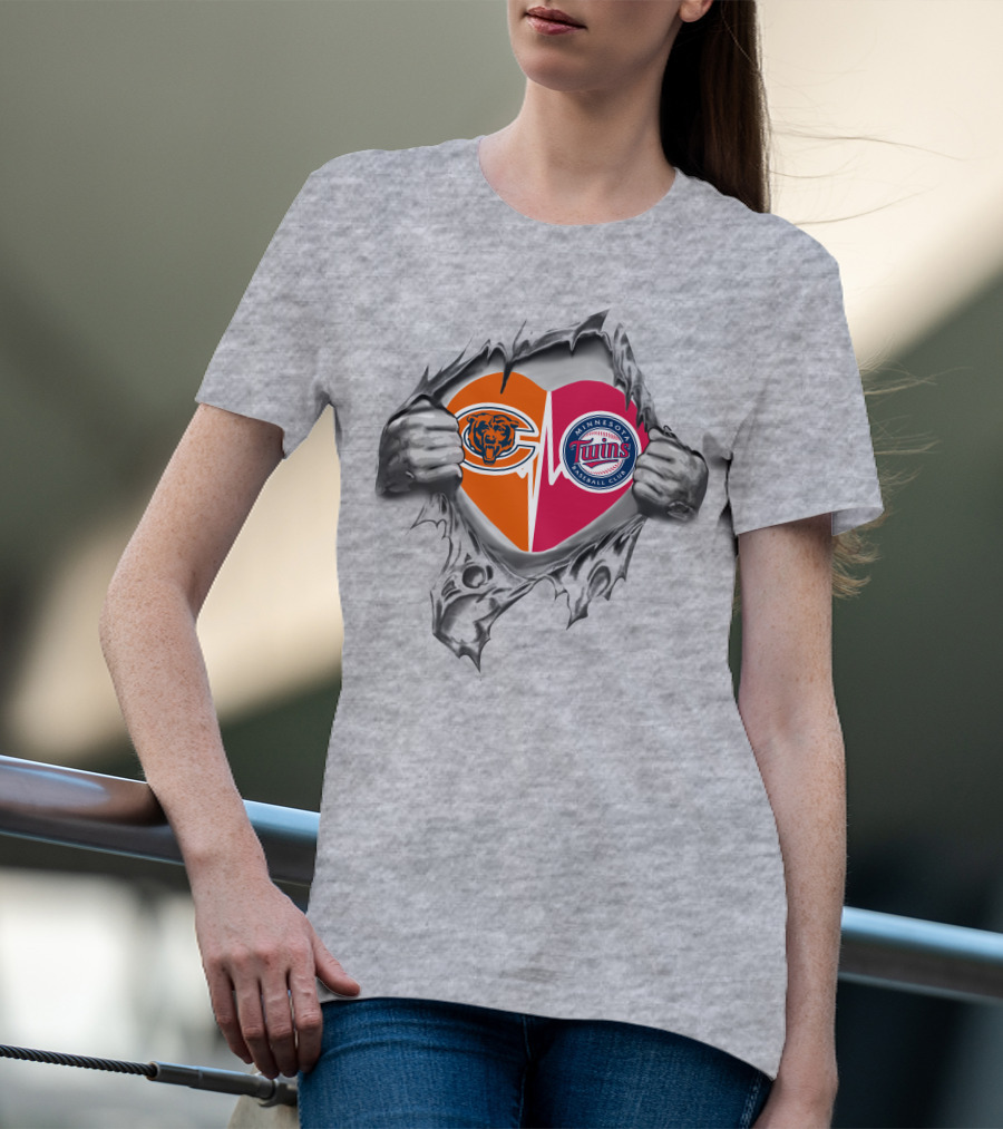 Bears Twins Heart Tear Minnesota Chicago T-Shirt
