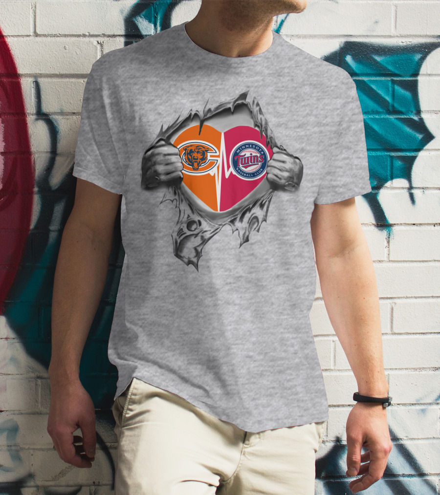 Bears Twins Heart Tear Minnesota Chicago T-Shirt