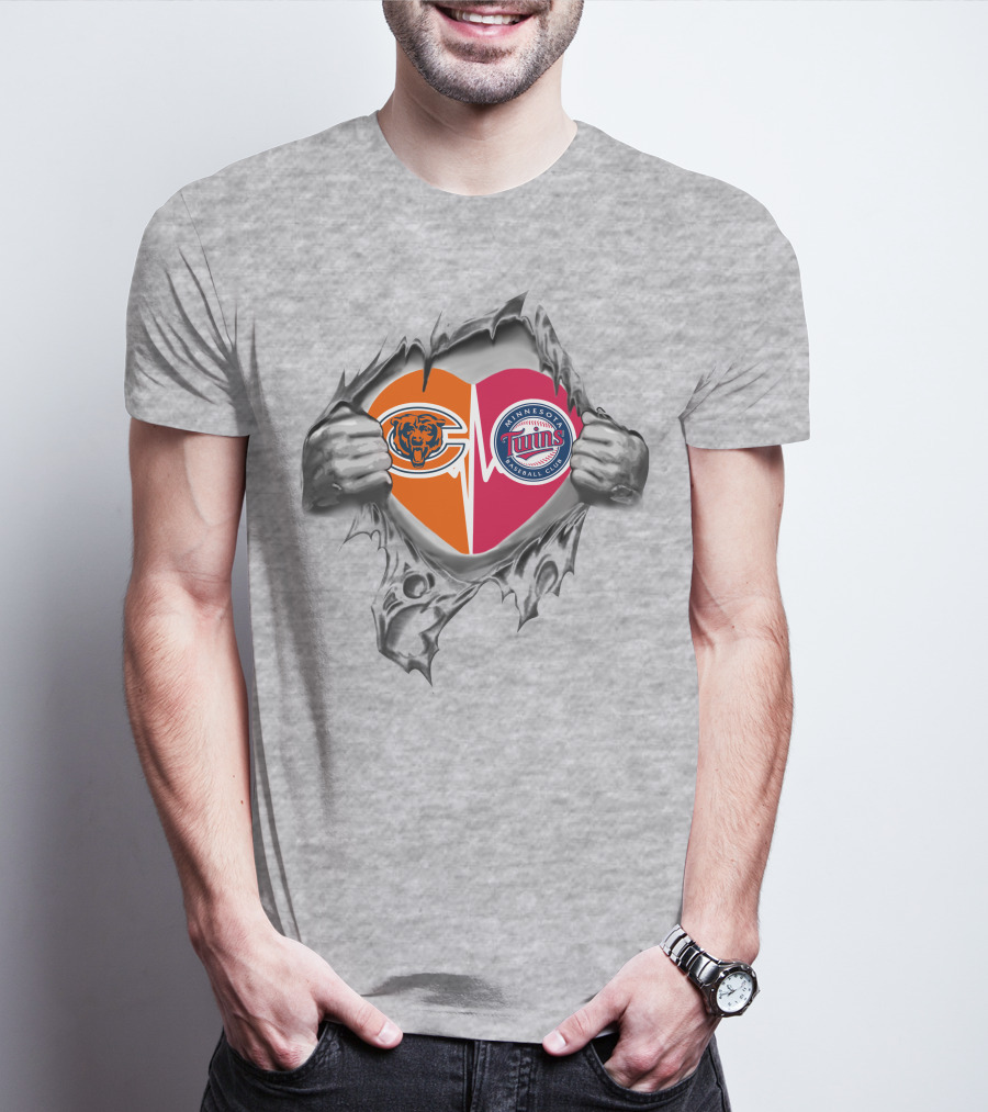 Bears Twins Heart Tear Minnesota Chicago T-Shirt
